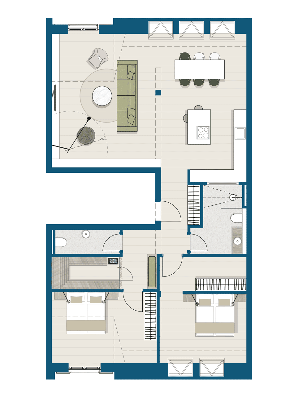 Umnutzung Stall: Grundriss der Wohnung 1.4 mit 3 Zimmern auf 122 qm