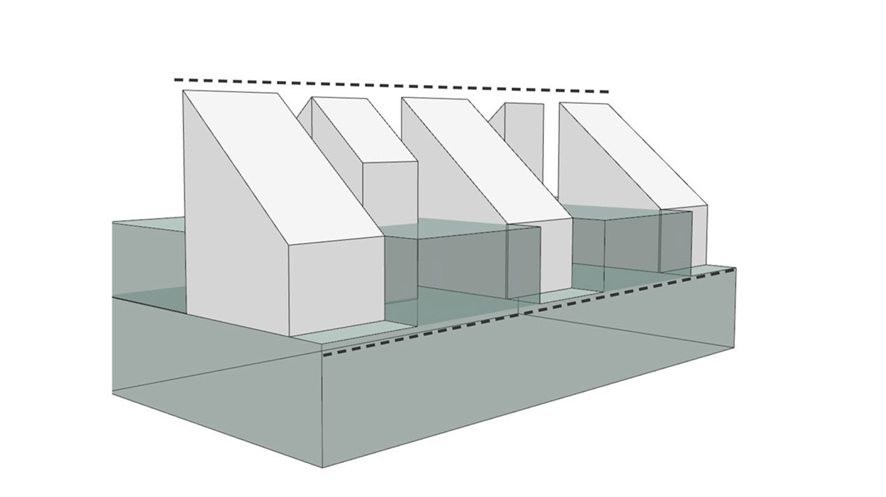 Vorstudie Neubau Rügenspeicher: Pultdächer