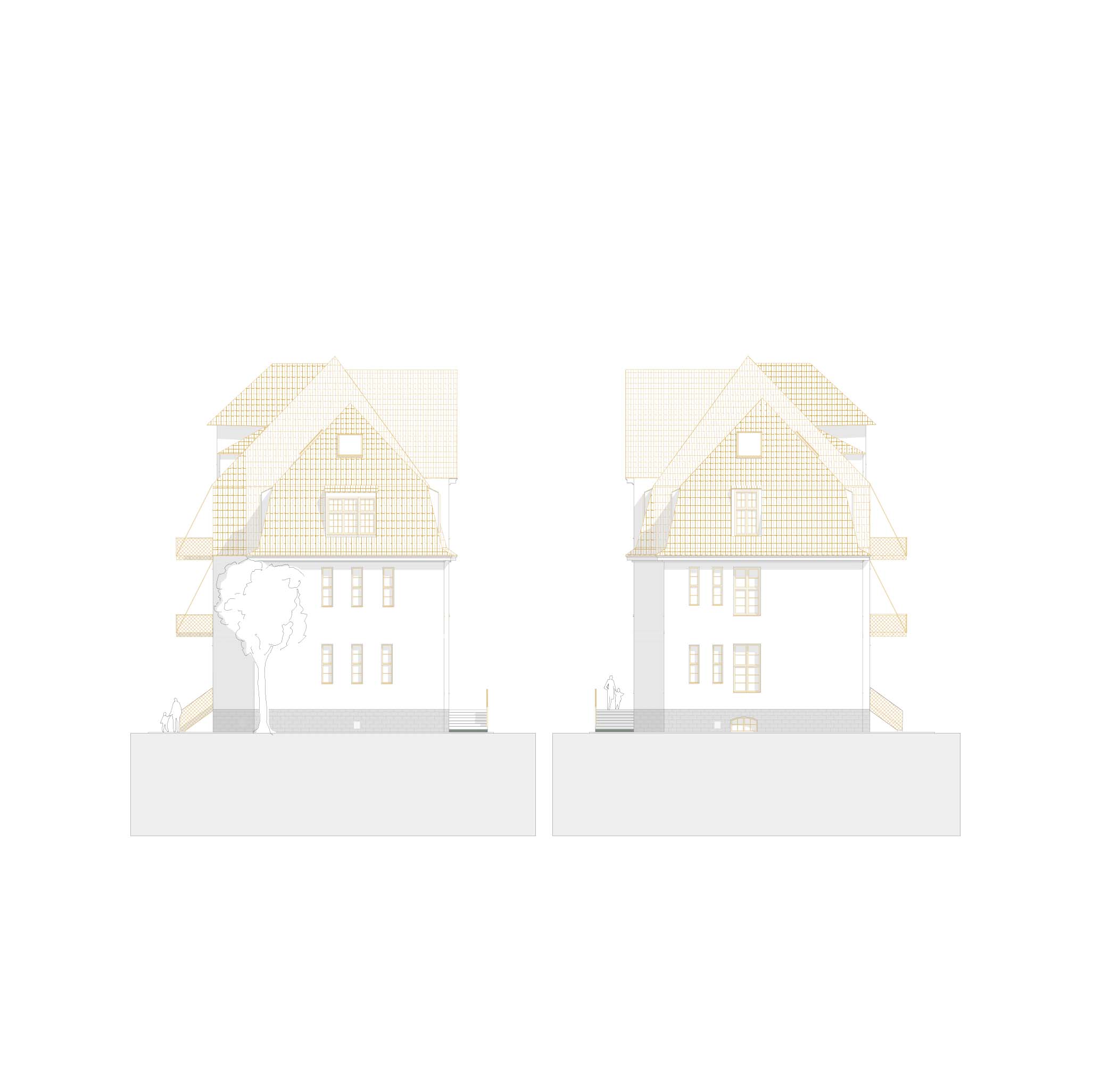 Seitenansichten des ehemaligen Stabgebäudes