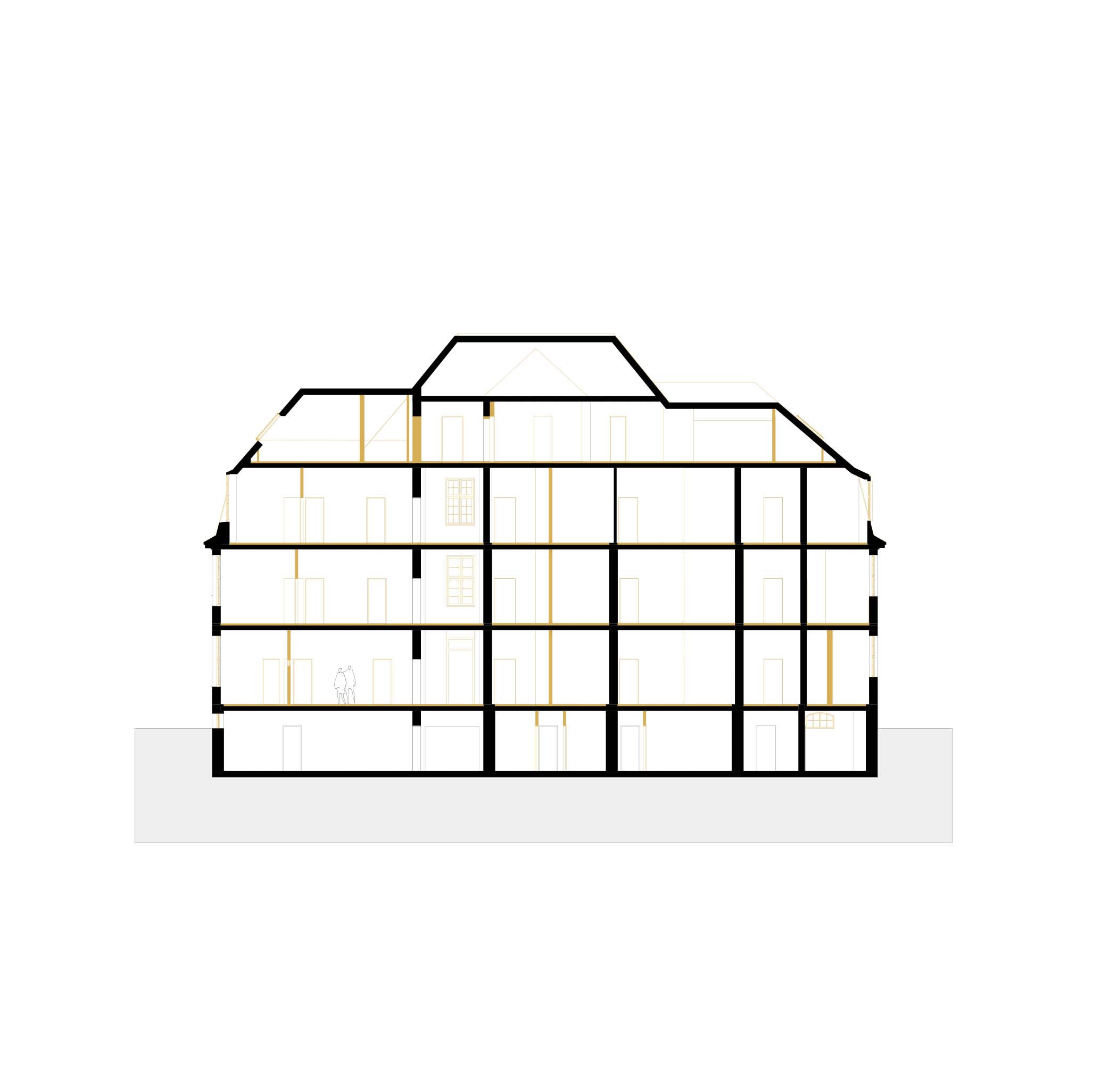 Längsschnitt durch das ehemalige Stabgebäude