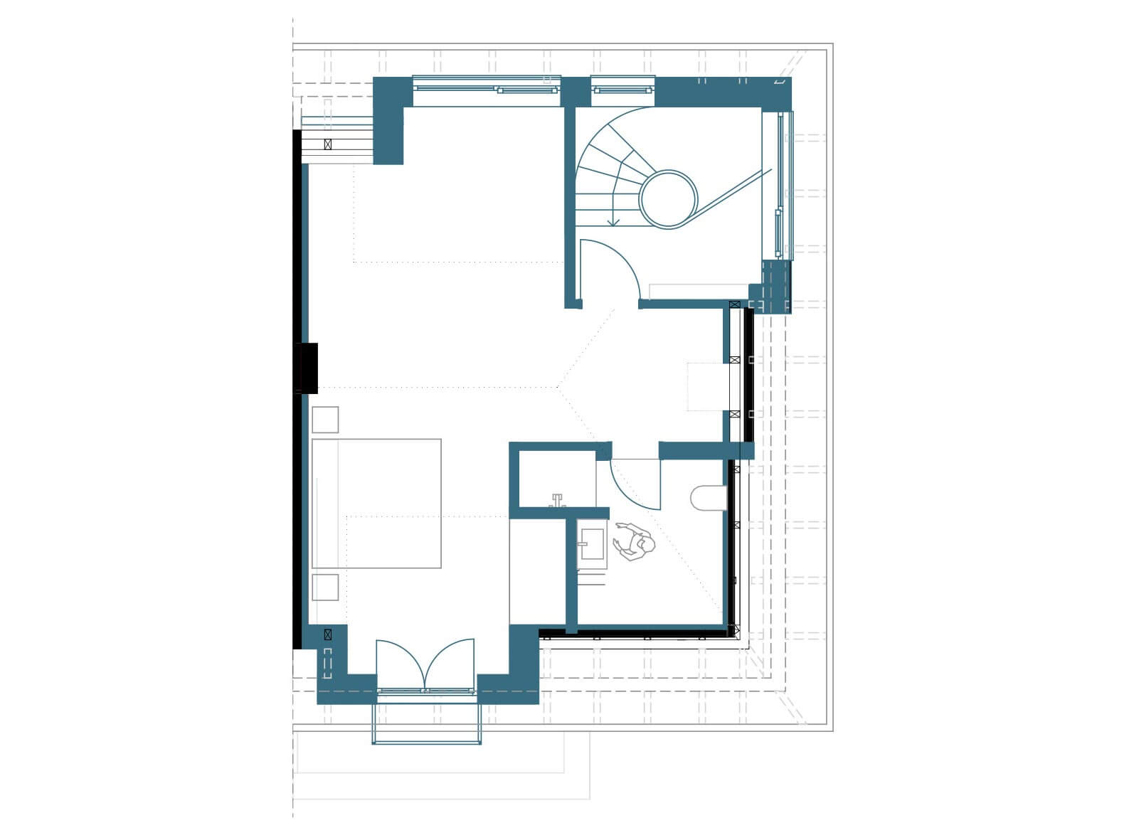 Architektonischer Grundriss des Dachgeschosses MUEG.