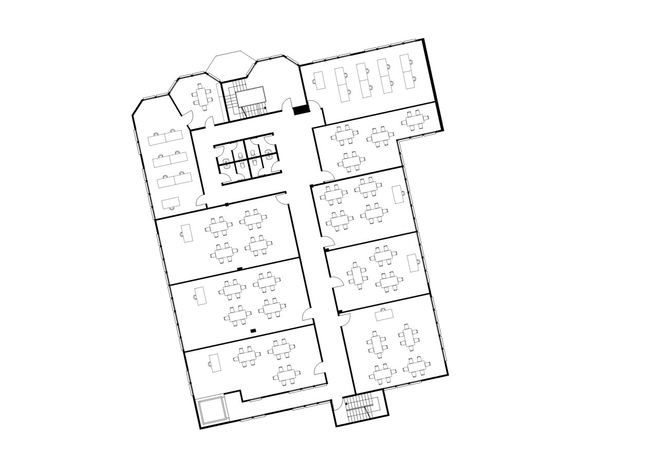 Grundriss des ersten Obergeschosses des Hauptgebäudes.