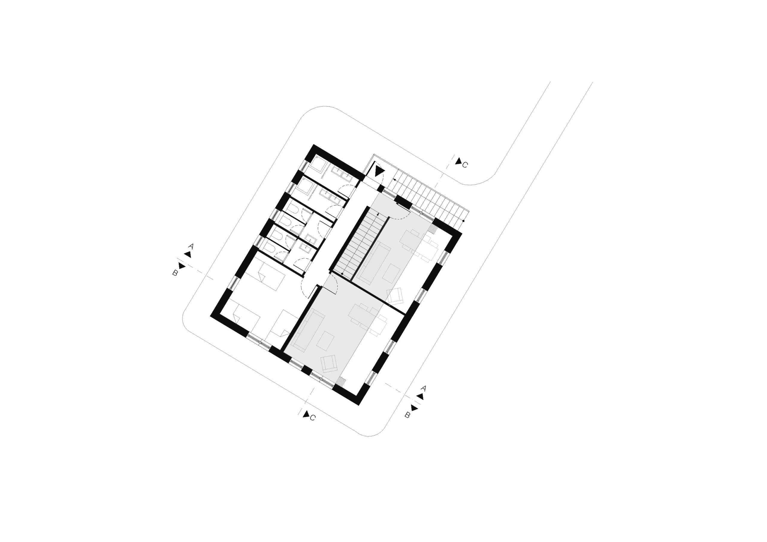 Grundriss des Blauen Hauses im OG.