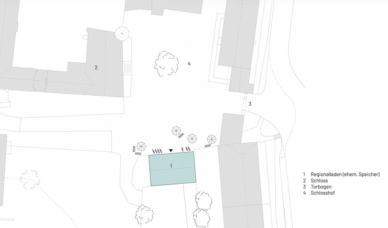 Lageplan des Schlossgeländes Penkun mit dem Regionalladens unter Nummer 1